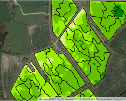 Landscape with green overlay mapping fields
